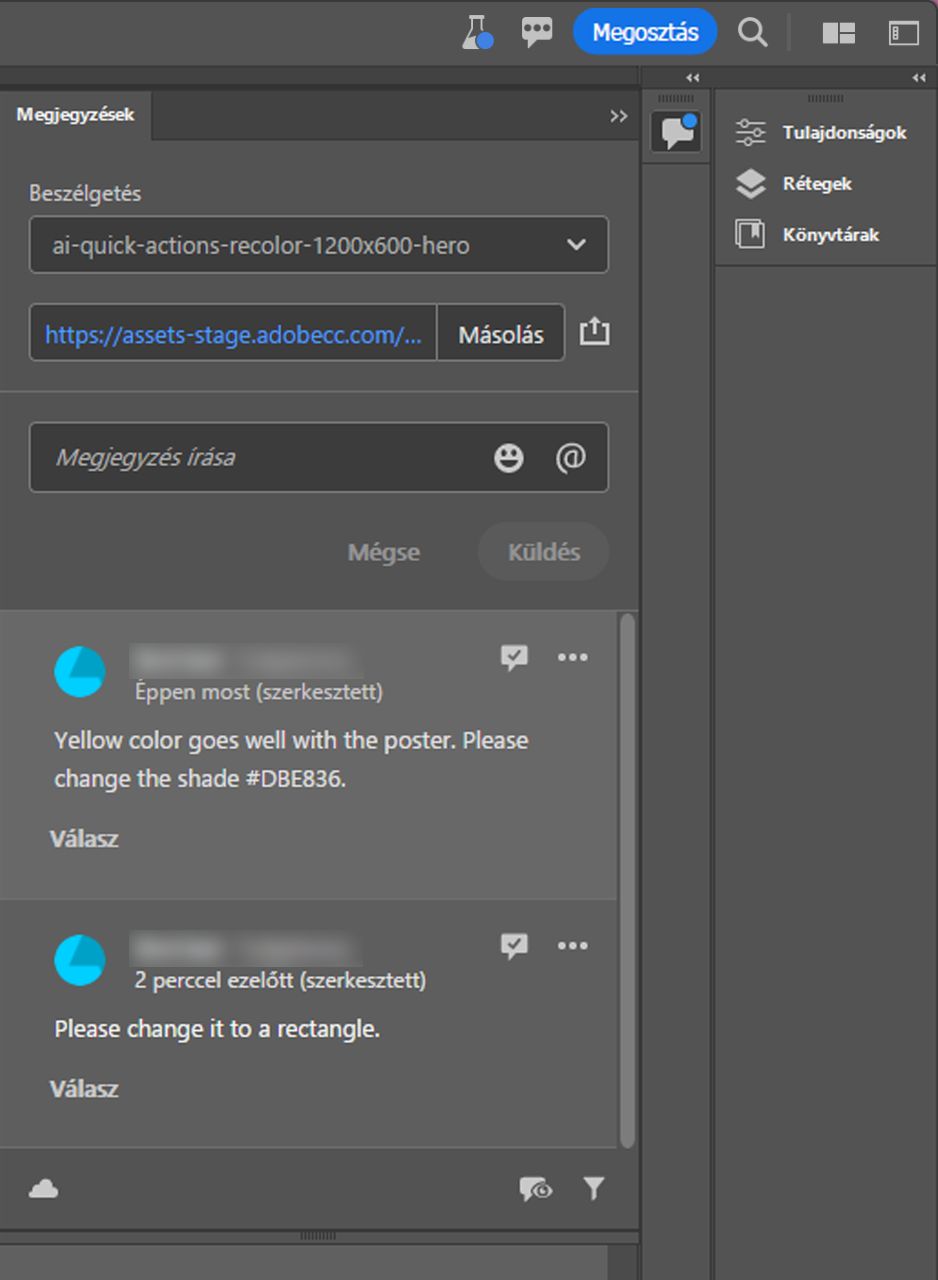Megjegyzések panel, amelyen megválaszolhatja és megoldhatja a megjegyzéseket.