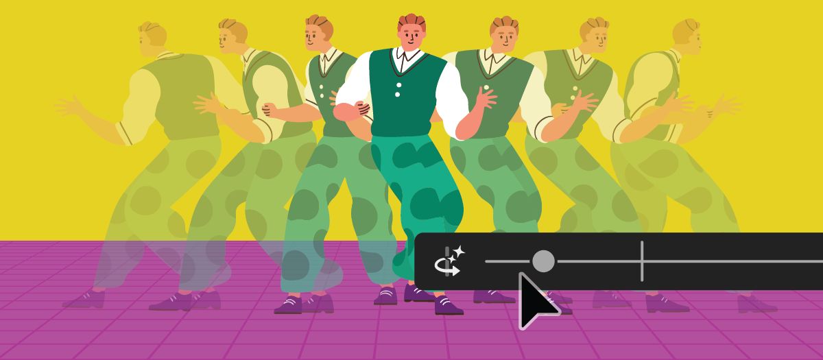 Geroteerde weergaven van een personage gegenereerd met Turntable, met de contextuele taakbalk.