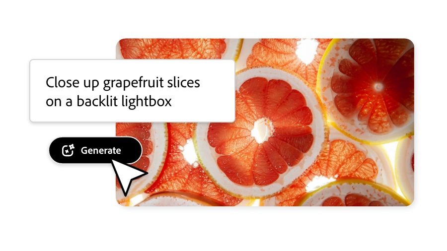 Close up grapefruit slices on a backlit lightbox being generated in Adobe Express