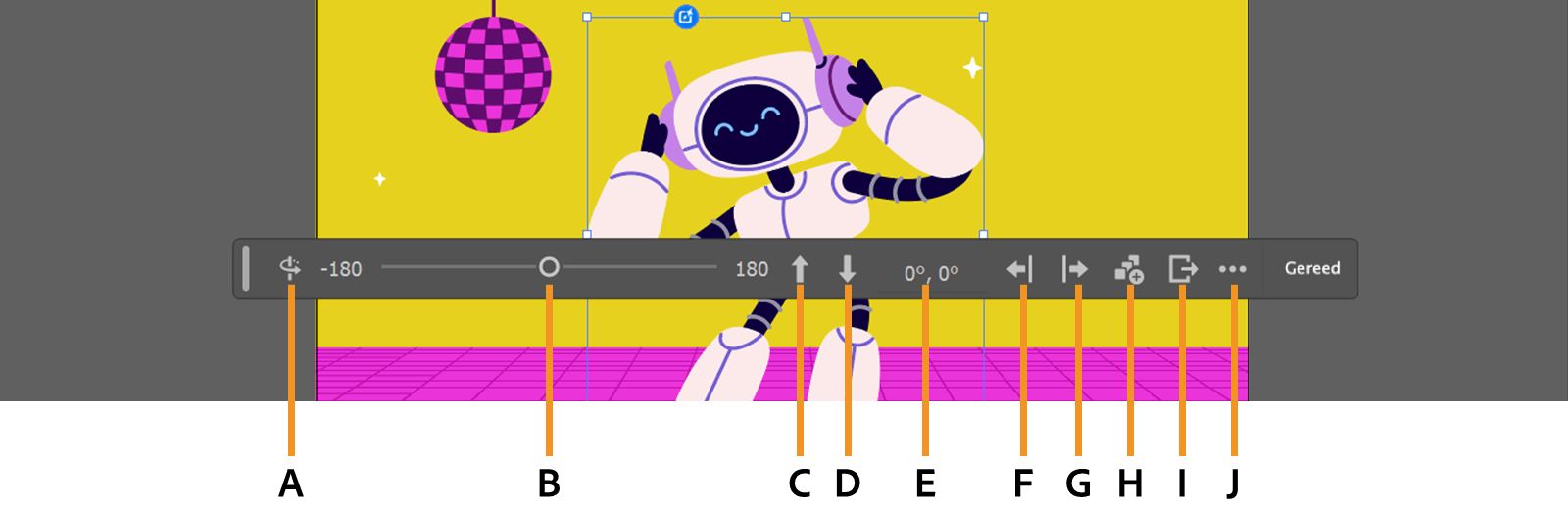 De Contextuele taakbalk met de opties om zijdelingse en verticale weergaven te verkennen en deze te resetten, extraheren, exporteren en rapporteren. 