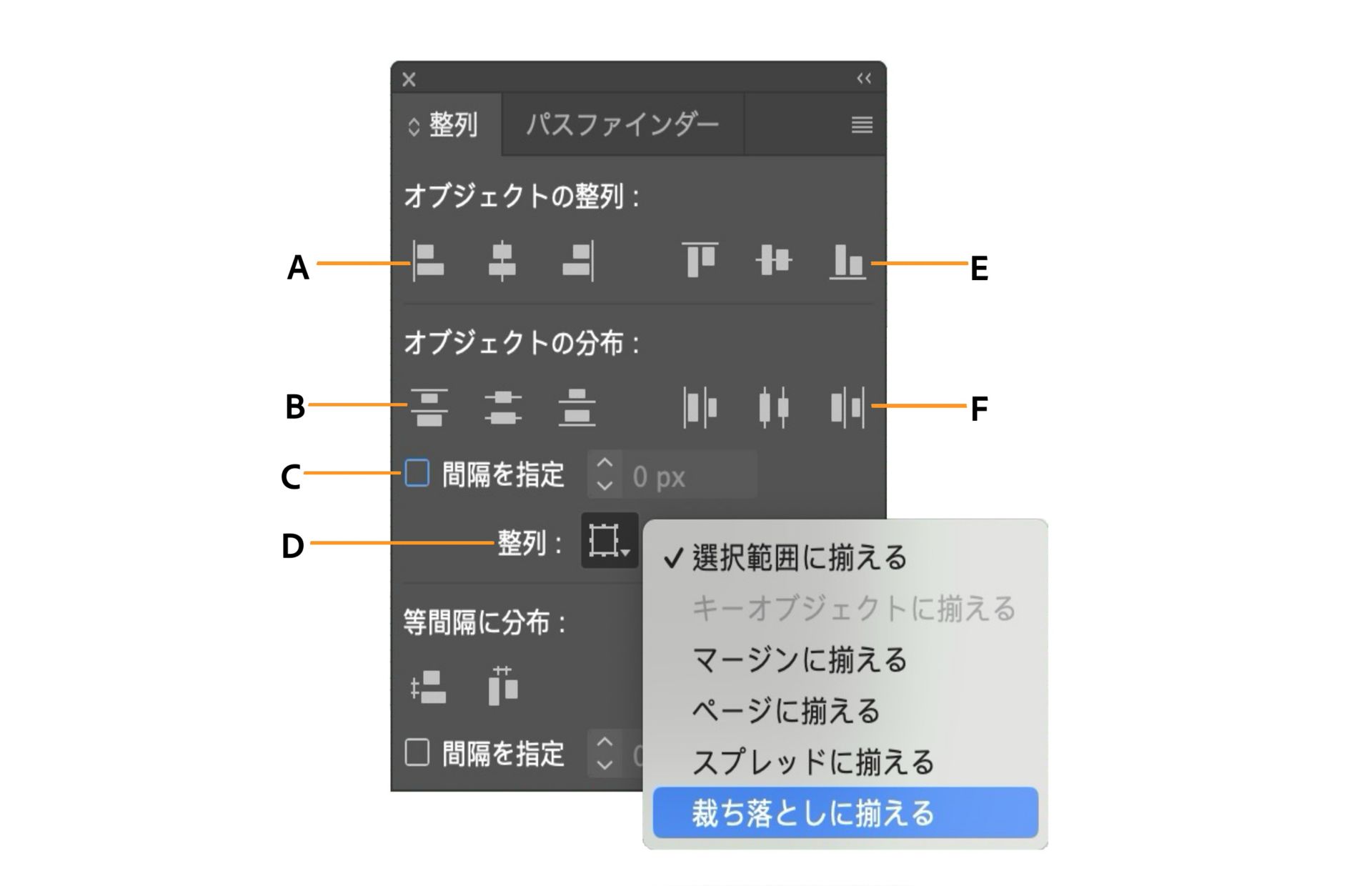 様々なオプションが用意された整列パネル