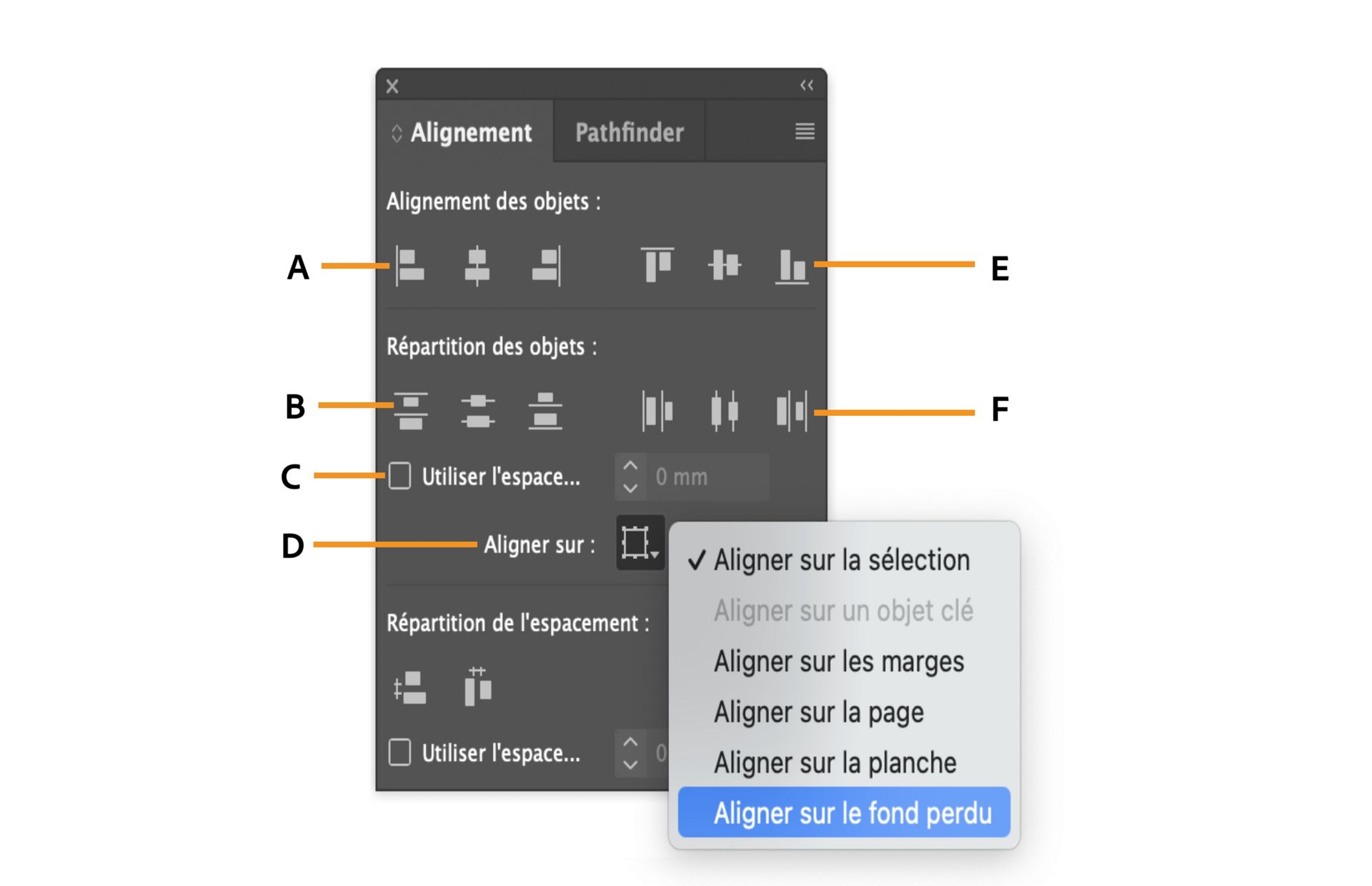 Panneau Alignement avec plusieurs options