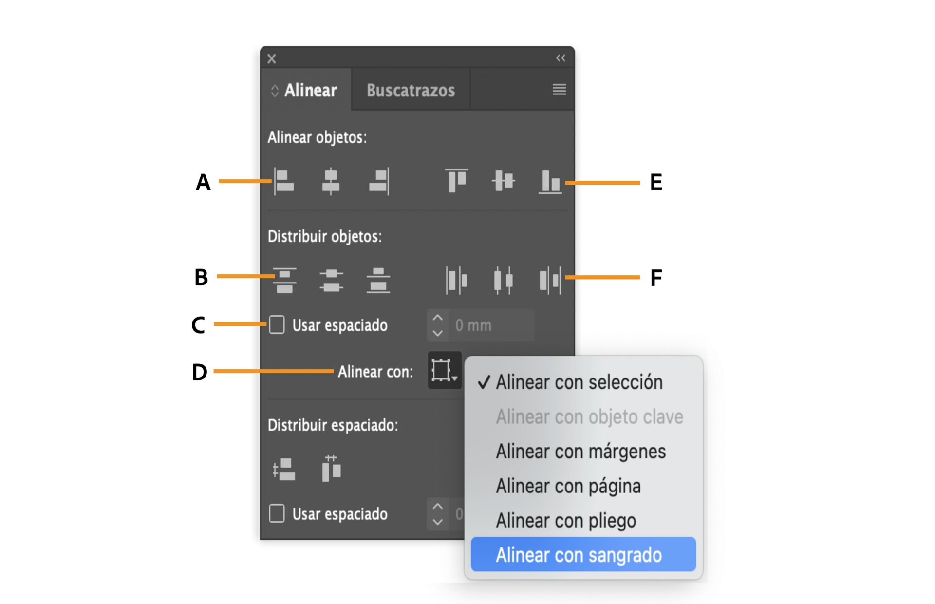Panel Alinear con varias opciones