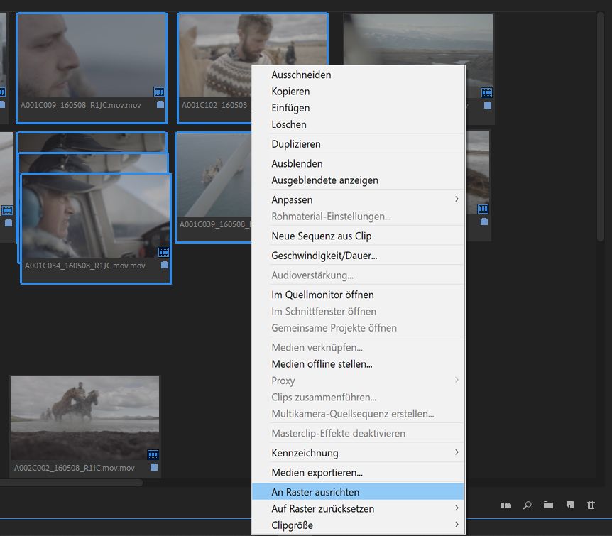 Ausrichten von Clips an einem Raster