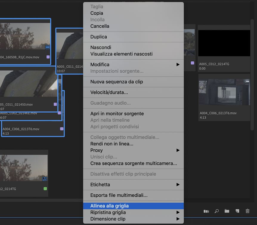 Allinea le clip alla griglia
