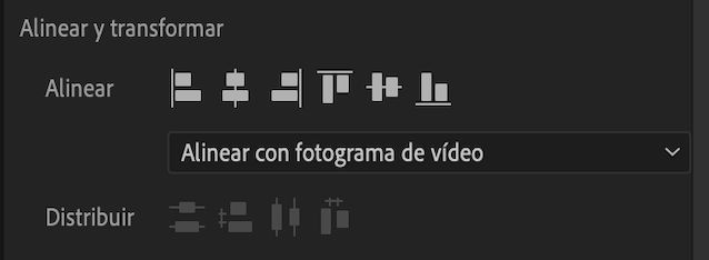 Opciones de alineación y distribución en el panel de gráficos esenciales