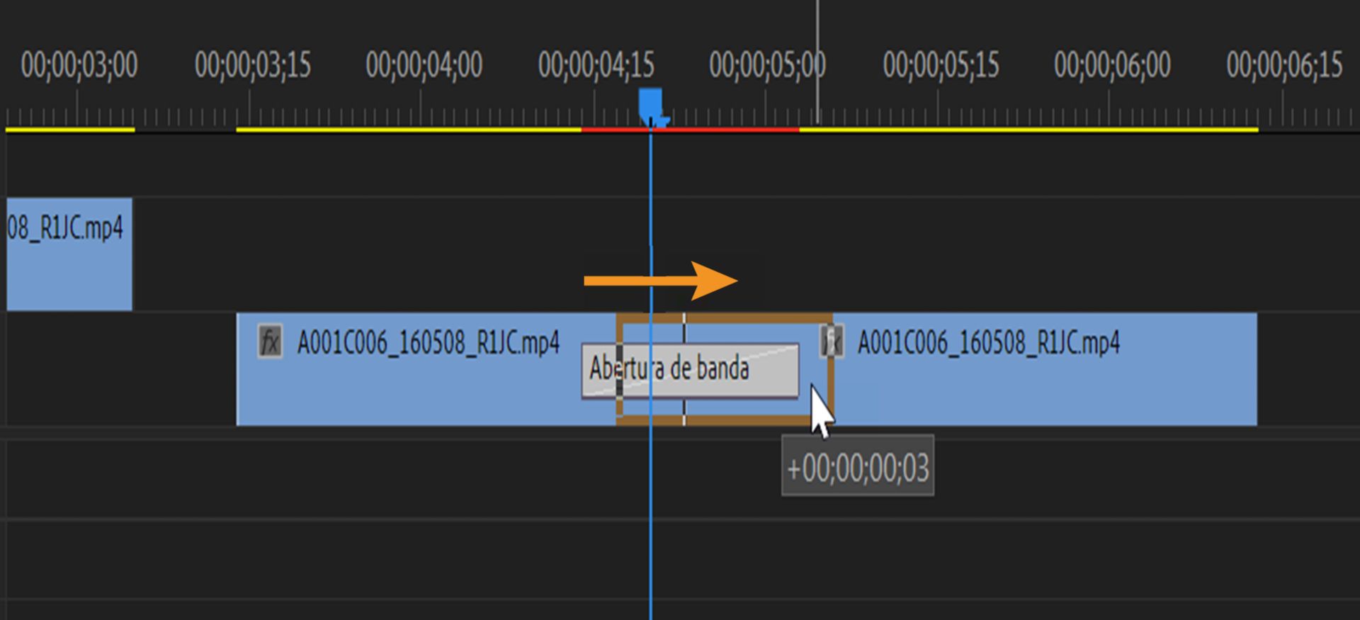 Arrastar a transição no painel Linha do tempo para reposicioná-la