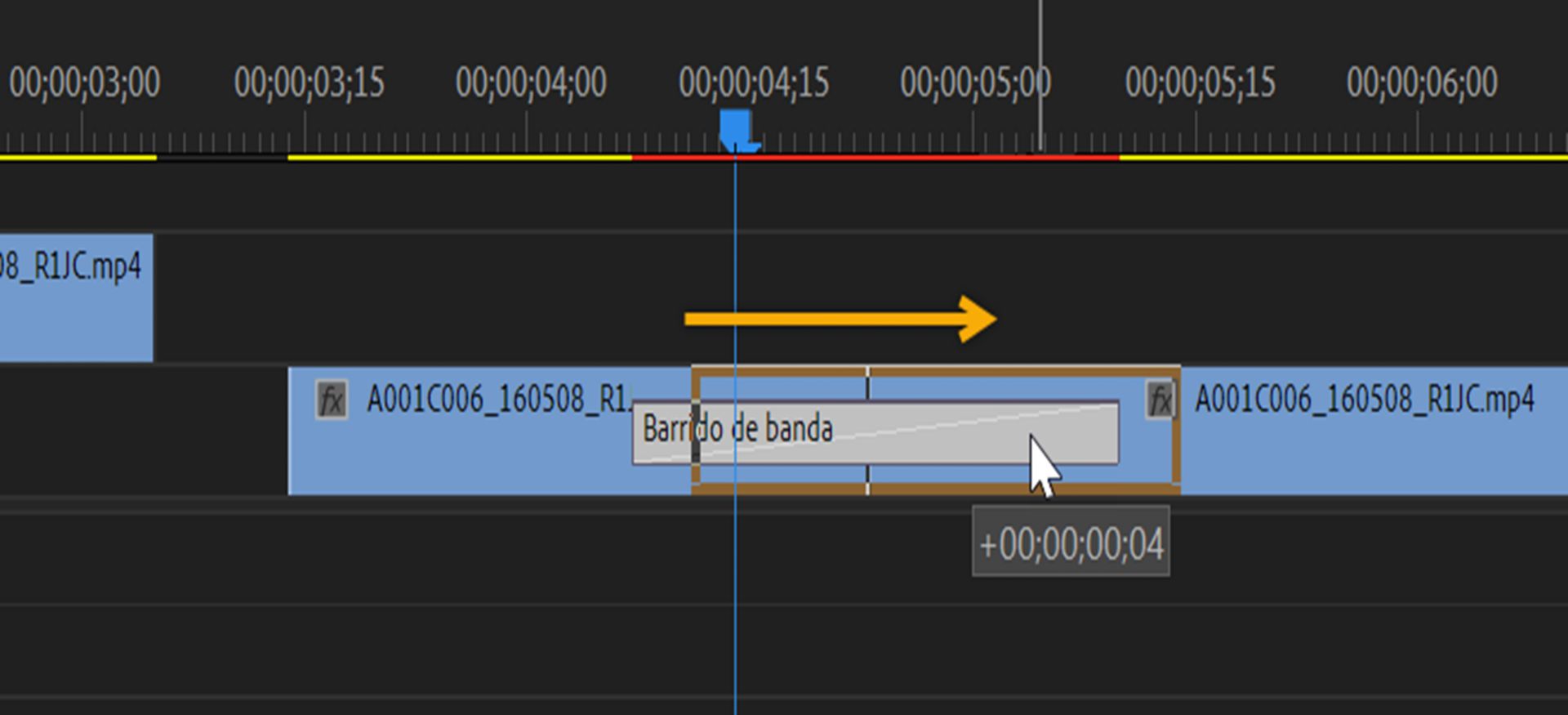 Arrastrar la transición en un panel Cronología para cambiar su posición