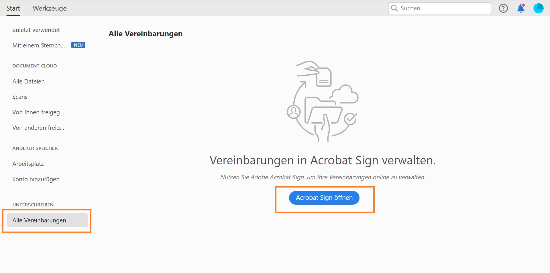 Acrobat Sign öffnen