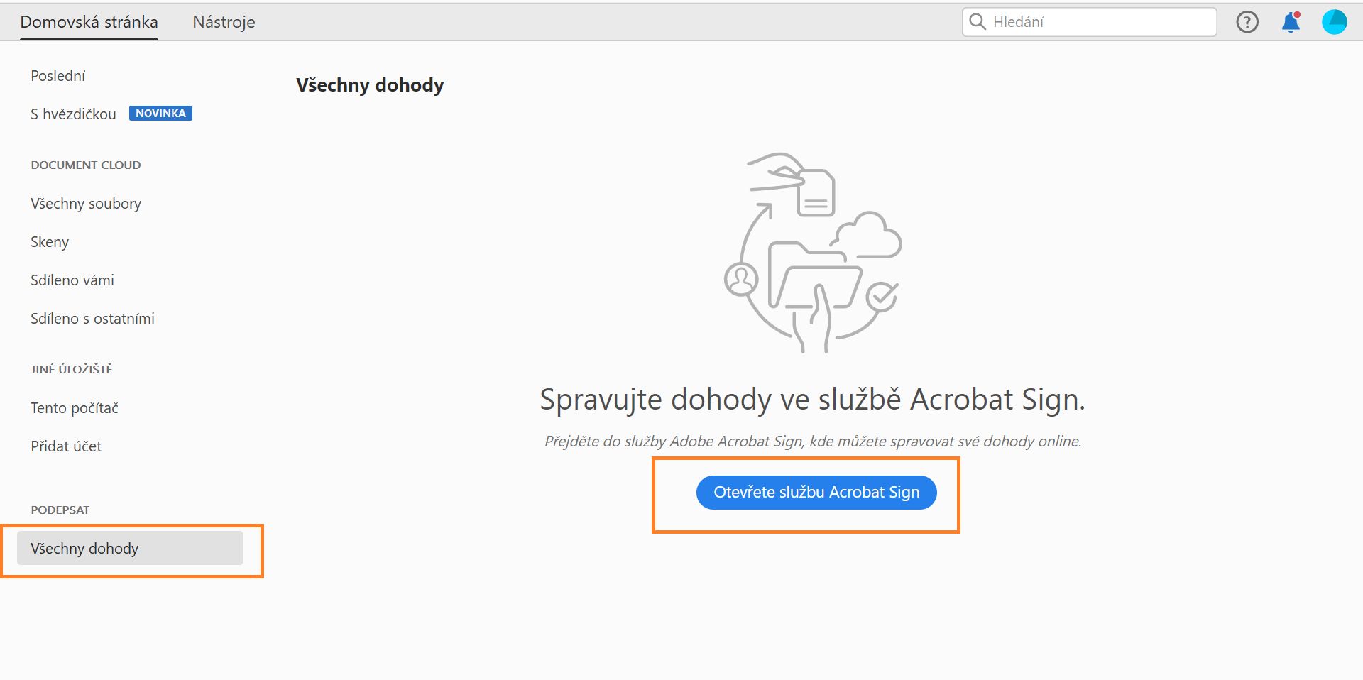 Otevřete službu Acrobat Sign