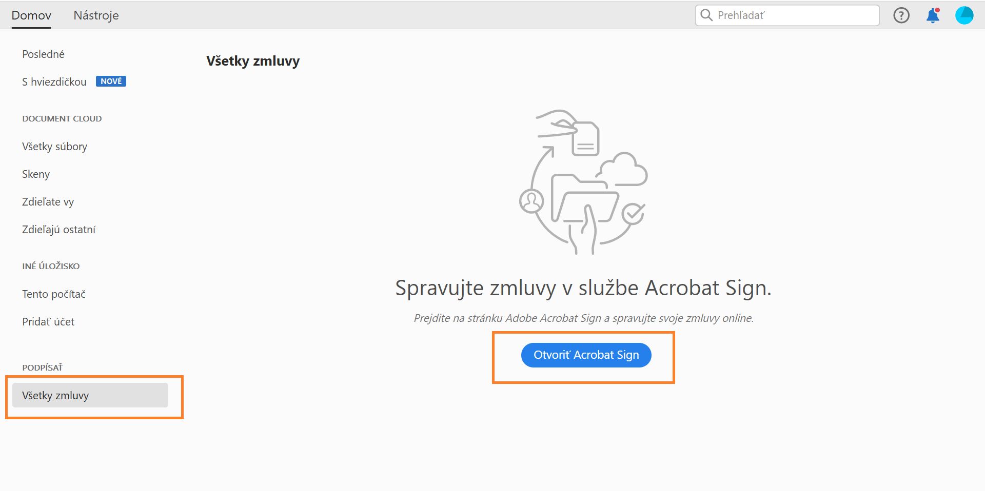 Otvoriť Acrobat Sign
