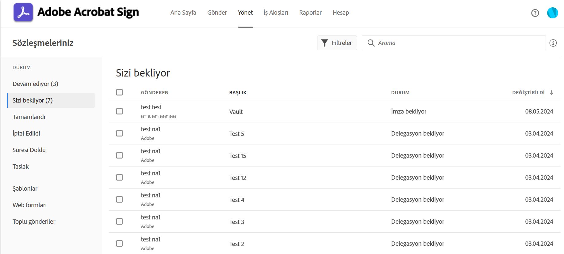 İmza için gönderilen sözleşmeleri izleme