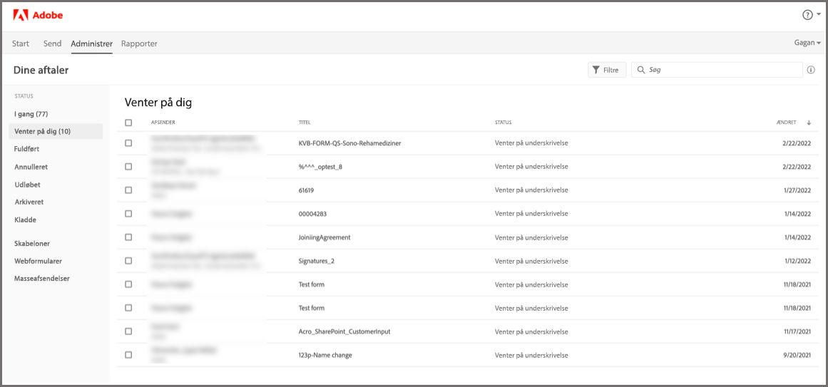Spor aftaler, der er sendt til underskrivelse