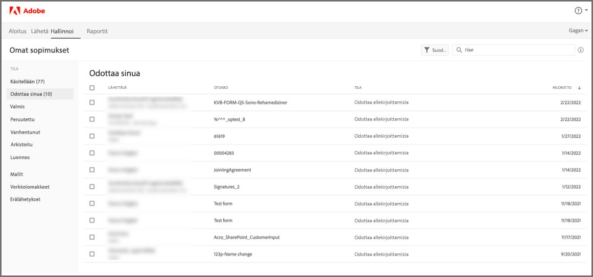 Allekirjoitettavaksi lähetettyjen sopimusten seuranta