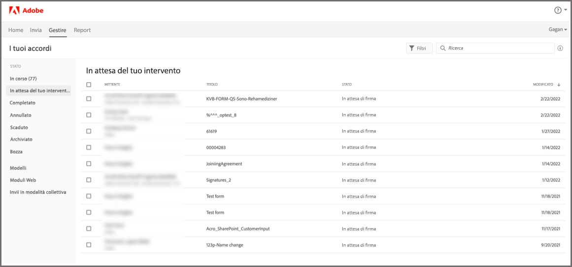 Tenere traccia degli accordi inviati per la firma