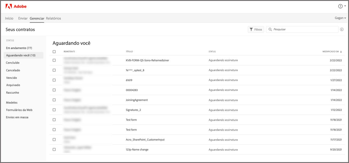 Monitorar contratos enviados para assinatura
