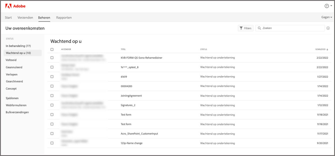 Overeenkomsten bijhouden die ter ondertekening zijn verzonden