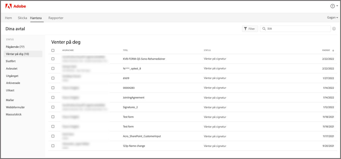 Spåra avtal som skickats för signering