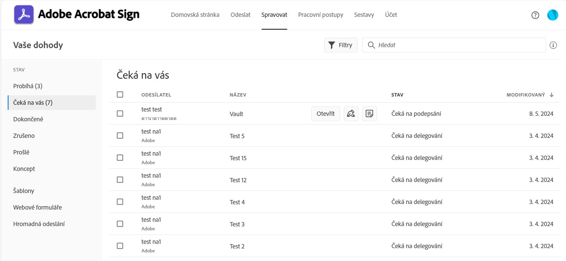 Sledování dohod odeslaných k podpisu