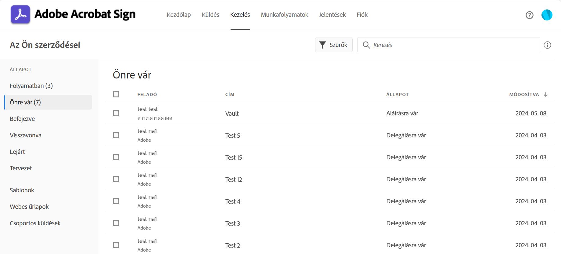 Aláírásra küldött szerződések követése