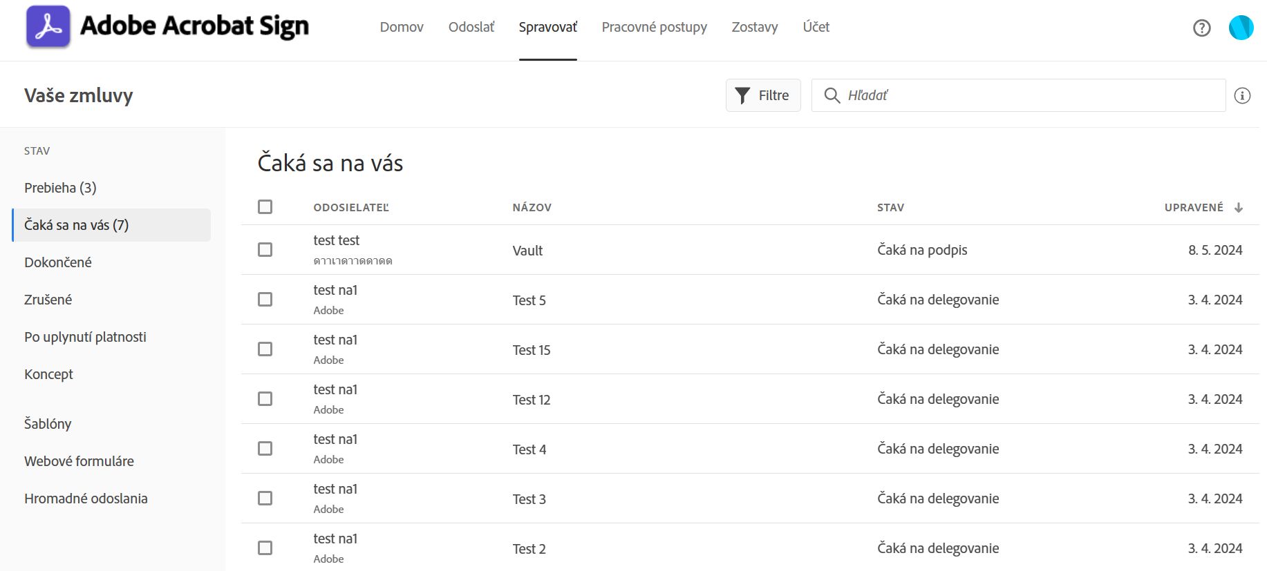 Sledovanie zmlúv odoslaných na podpis