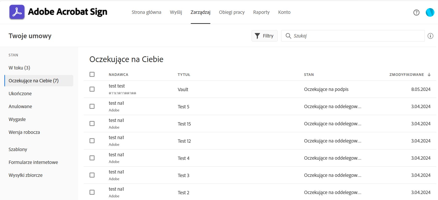 Śledzenie umów wysłanych do podpisania