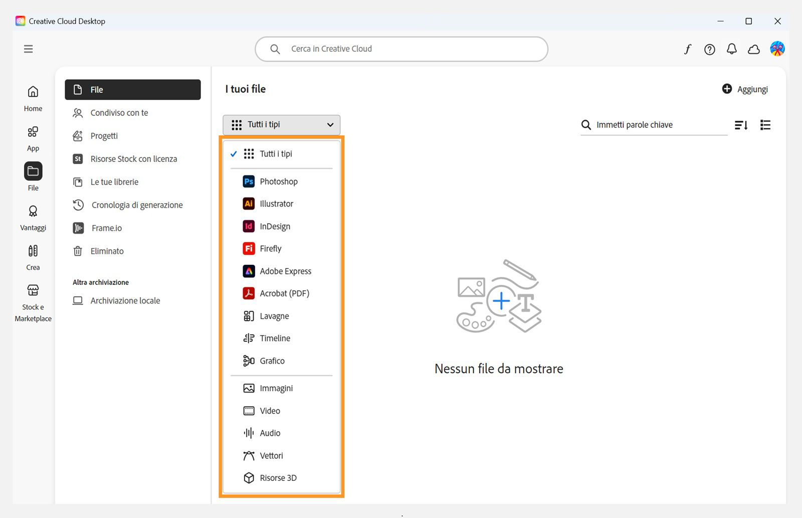 Il menu a discesa sotto File nella scheda File offre l'opzione di applicare filtri ai tuoi documenti cloud. 