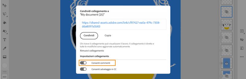 Inserimento di commenti su documenti Cloud - Consenti commenti