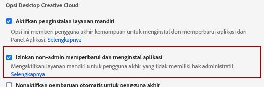 Izinkan non-admin untuk memperbarui dan menginstal aplikasi