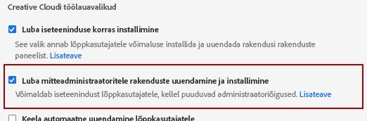 Luba mitte-administraatoritel rakendusi värskendada ja installida
