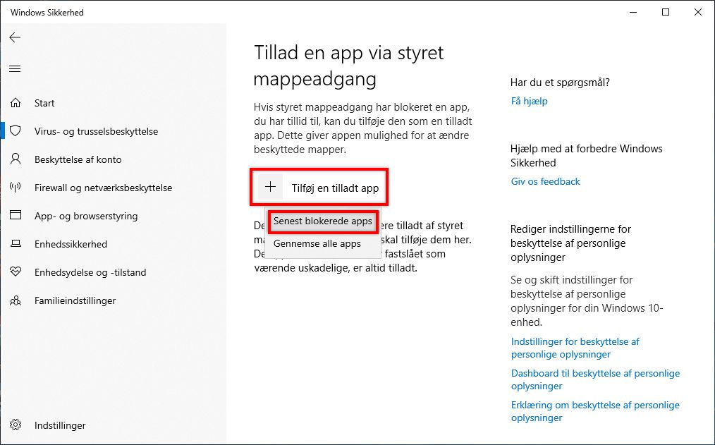 Tillad nyligt blokeret app