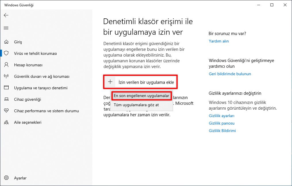 Yakın geçmişte engellenen uygulamalara izin verme