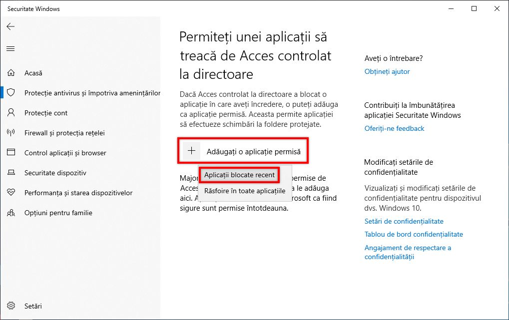 Se permite o aplicație blocată recent