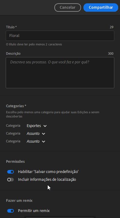 Insira os detalhes e clique em Compartilhar para permitir que outras pessoas remixem sua foto!