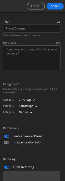 Skriv inn detaljene og klikk på Del for å la andre mikse bildet ditt!
