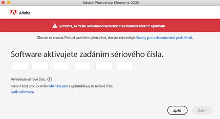 Aktivační kód místo sériového čísla