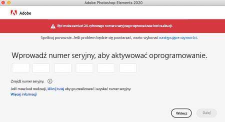Kod realizacji podany zamiast numeru seryjnego