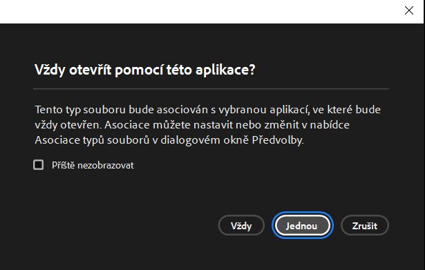 Vždy otevřít pomocí této aplikace