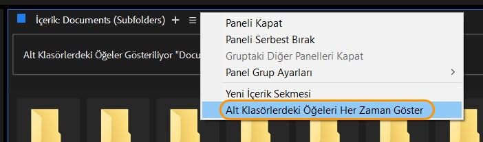 Alt klasörlerdeki içeriği her zaman göster