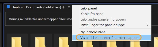 Vis alltid innhold fra undermappe