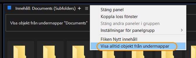 Visa alltid innehåll från undermappar