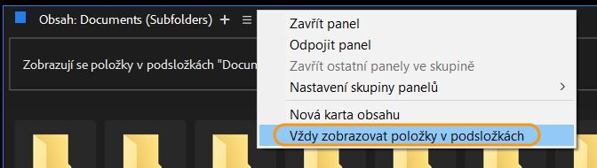 Vždy zobrazit obsah z podsložky