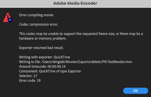 Fehler beim Kompilieren des Films in Adobe Media Encoder