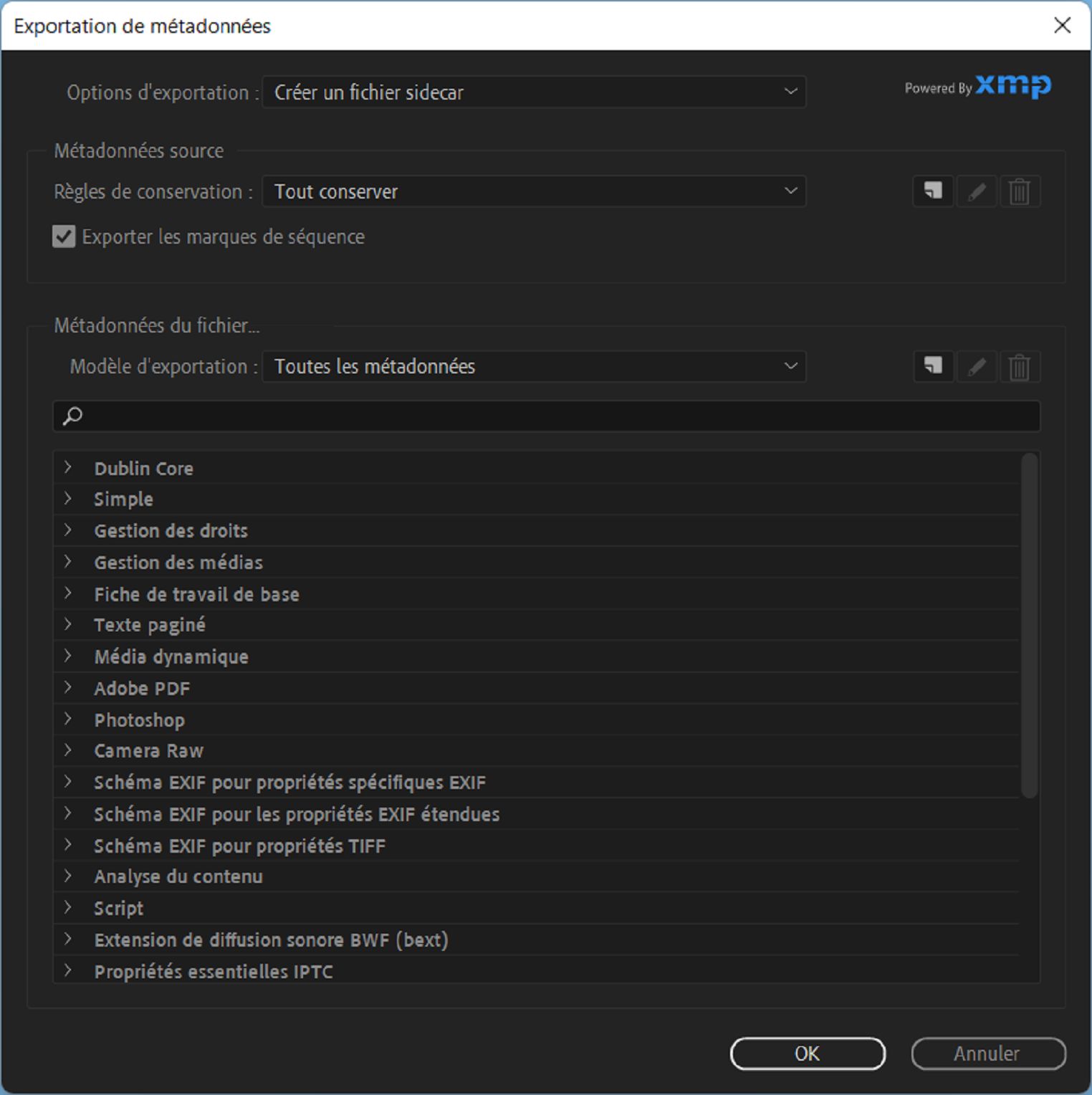 Exportation de métadonnées
