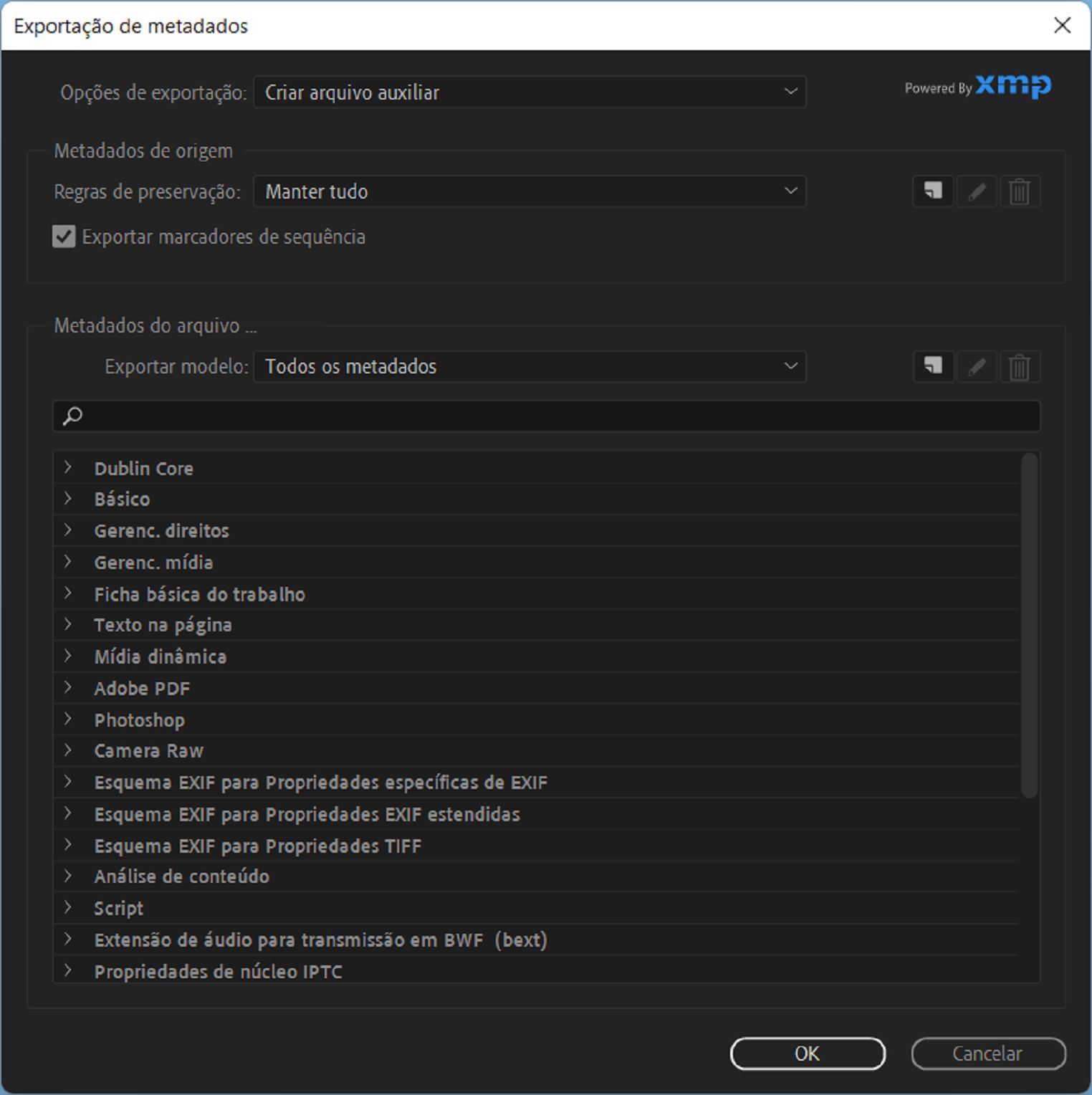 Exportação de metadados
