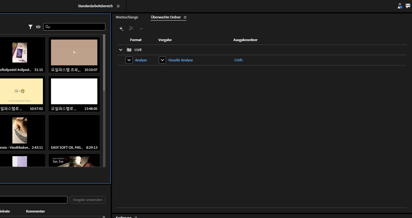 Das Bedienfeld „Überwachte Ordner“ ist geöffnet und zeigt die Mediendateien und Sidecar-Dateien an. 