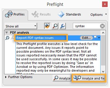 Click Analyze and Fix PDF