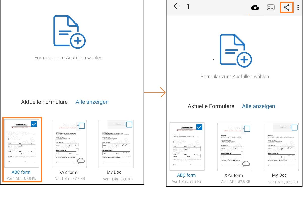Freigeben von Android-Dateien „Fill & Sign“