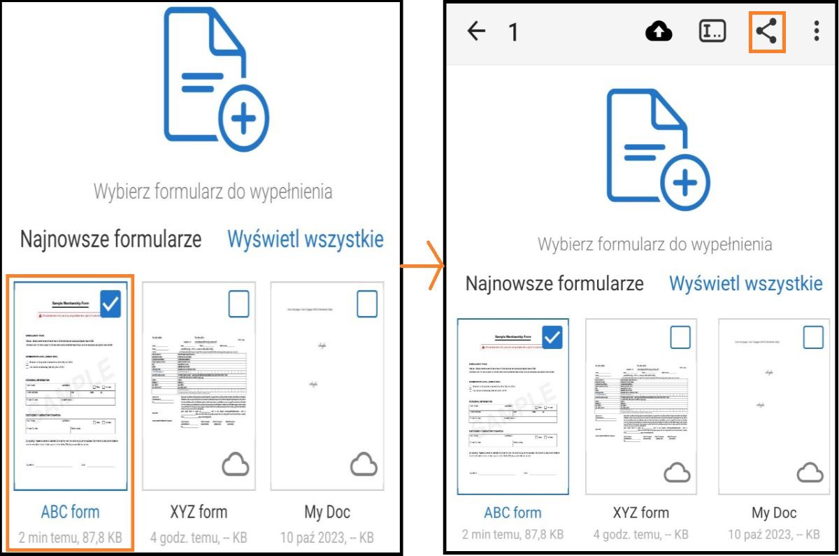 Udostępnianie plików aplikacji Fill & Sign w systemie Android
