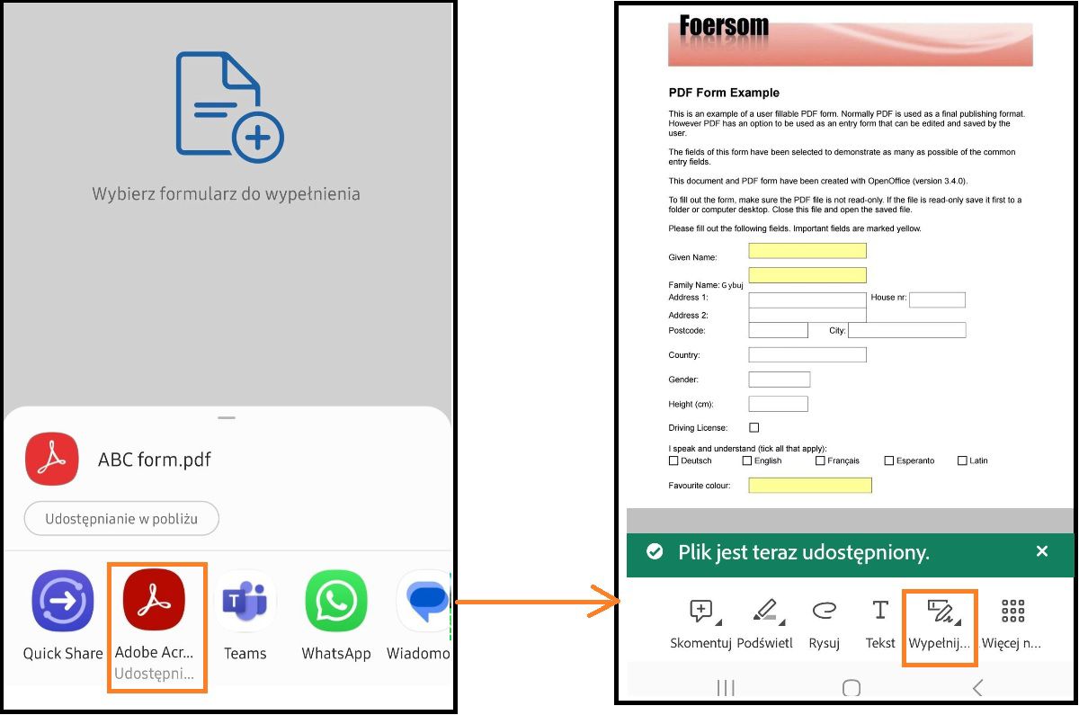 Dostęp do plików systemu Android w programie Acrobat Reader